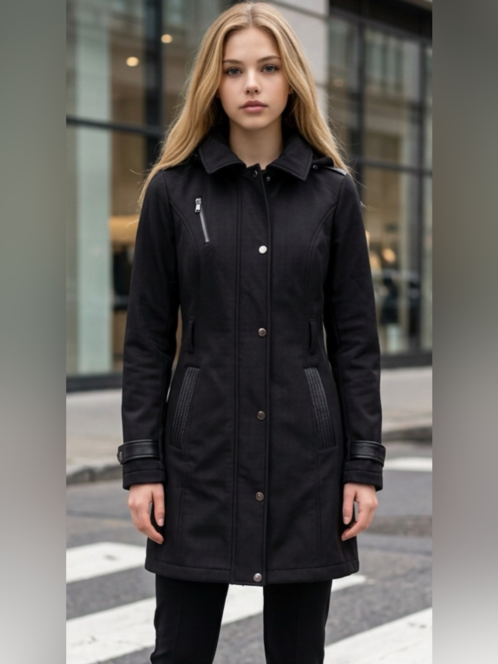 Michael Kors Women's Black Long Slim Trench Coat